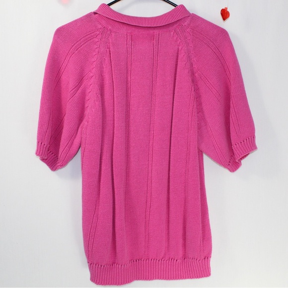 vintage pink knit polo shirt women’s medium button-up Henley collar - Picture 2 of 3